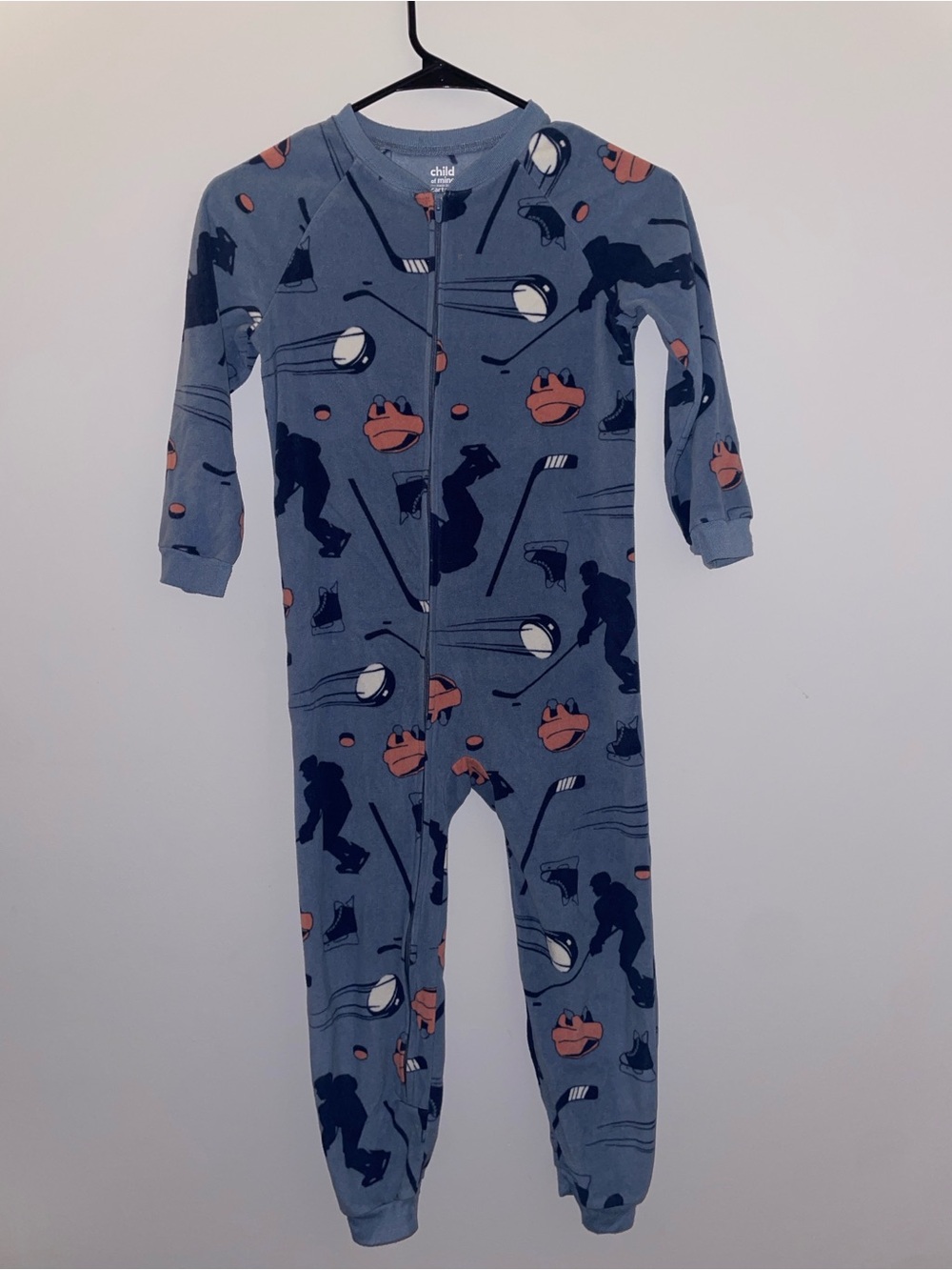 Child of Mine Blue Hockey Print One-Piece Pajamas